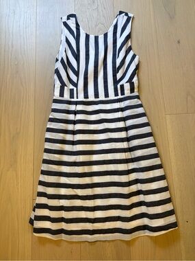 RW&CO. Black and White Striped Sleeveless A-Line Dress